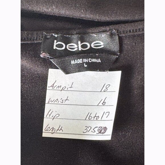 BEBE Y2K Crystal Logo Ruched Sleeveless Midi Dress Size Large Black Stretch 90s - Picture 2 of 11